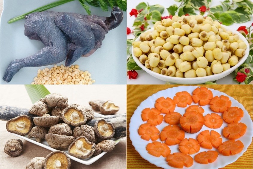 Nguyên liệu nấu canh gà ác cho bé với hạt sen