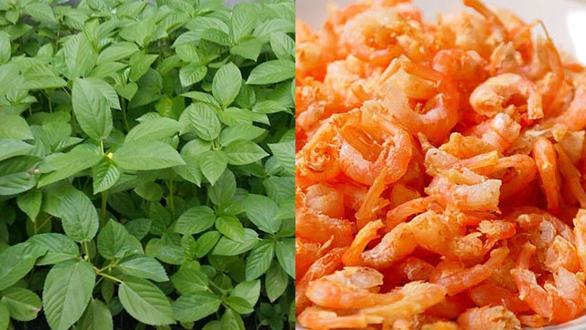 Nguyên liệu món ăn canh rau đay với tôm khô
