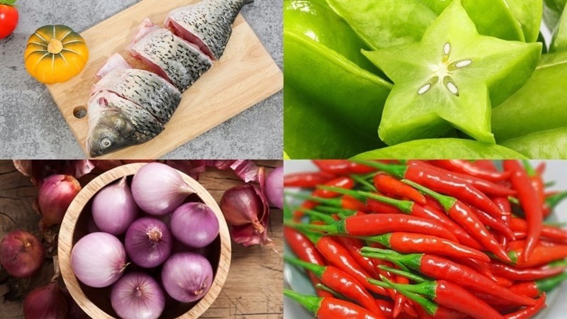 Chuẩn bị đầy đủ nguyên liệu cho món canh cá khế chua