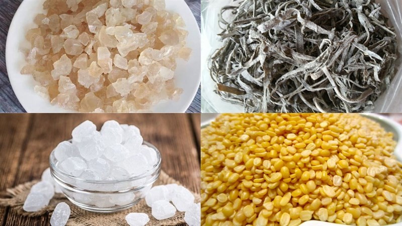 Đậu xanh đã ngâm và lá dứa sơ chế để nấu chè mủ trôm