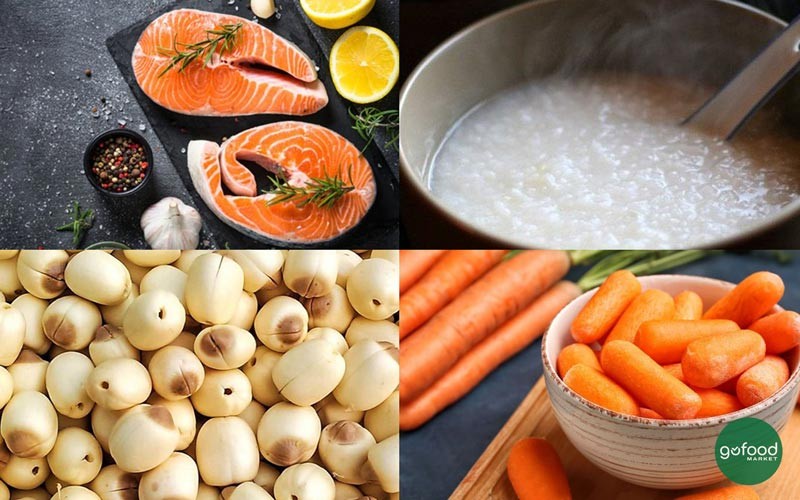 Cháo cá hồi nấu hạt sen cho bé 8 tháng