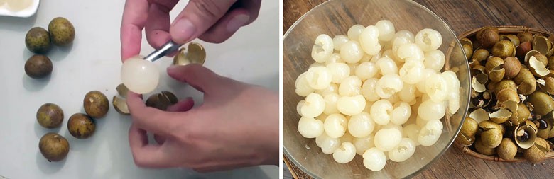 Kỹ thuật tách cùi nhãn tươi nguyên vẹn để nhồi hạt sen