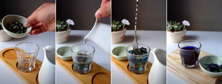 Bước ủ nước hoa đậu biếc, tạo màu sắc đặc trưng cho cách nấu trà sữa hoa đậu biếc