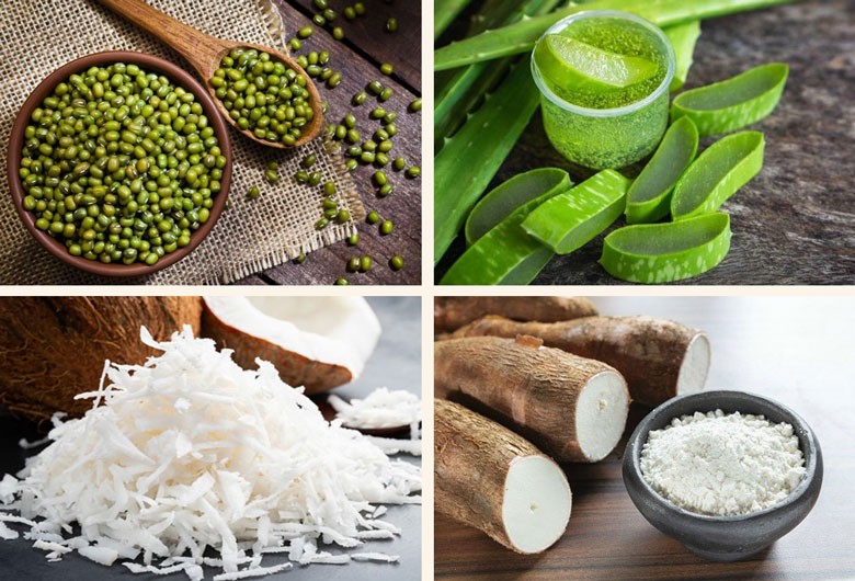 Nguyên liệu chính để chế biến cách nấu chè đỗ xanh nha đam, gồm nha đam, đậu xanh và đường.