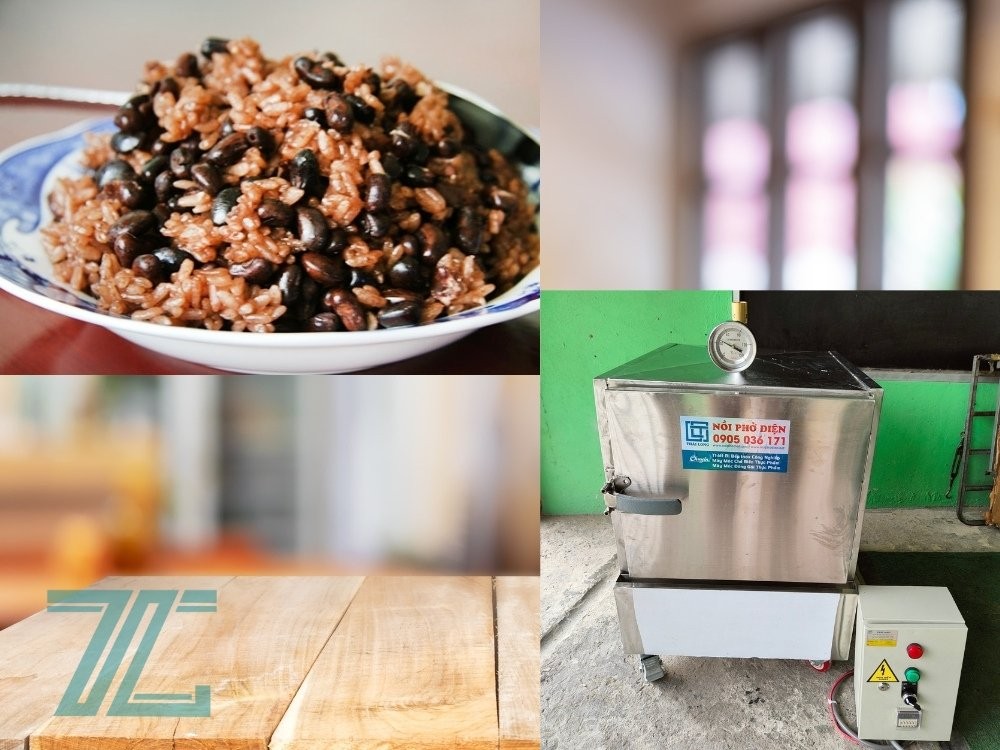 Cơm nấu với đậu đen dùng tủ nấu cơm