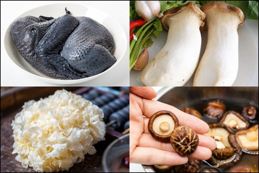 Nguyên liệu nấu canh gà ác cho bé với nấm ngon ngọt