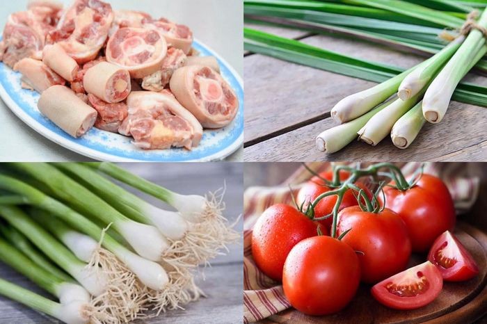 Nguyên liệu chuẩn bị cho món đuôi bò hầm sả ớt