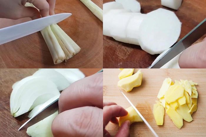 Nguyên liệu cho món đuôi bò hầm sả củ cải trắng