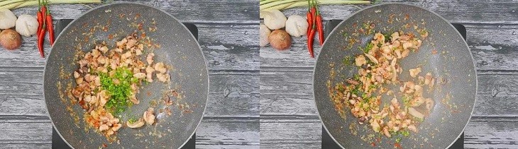 Xào bạch tuộc với sả ớt thơm lừng cùng hành lá cắt nhuyễn