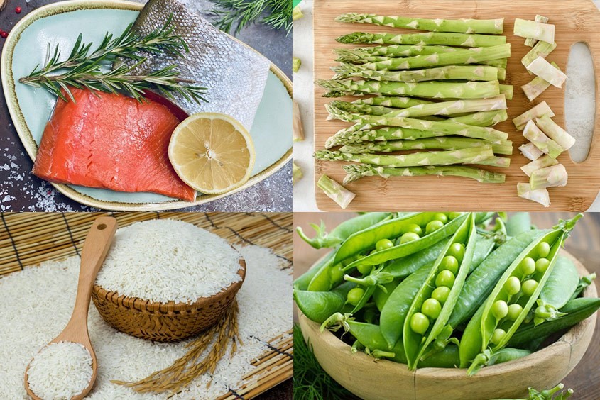 Thực đơn cháo cá hồi măng tây đậu hà lan hấp dẫn cho bé ăn dặm