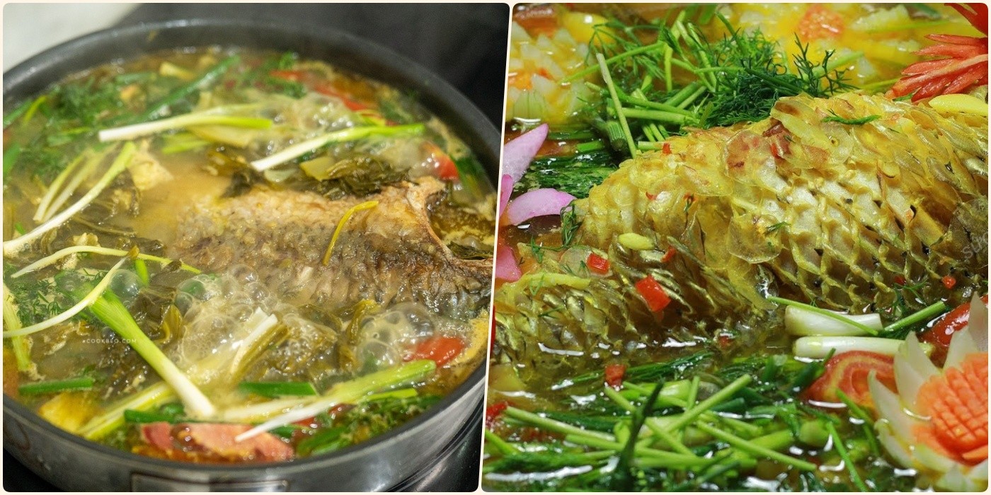 Thêm hành lá và thì là vào nồi cá chép om dưa chua khi gần chín