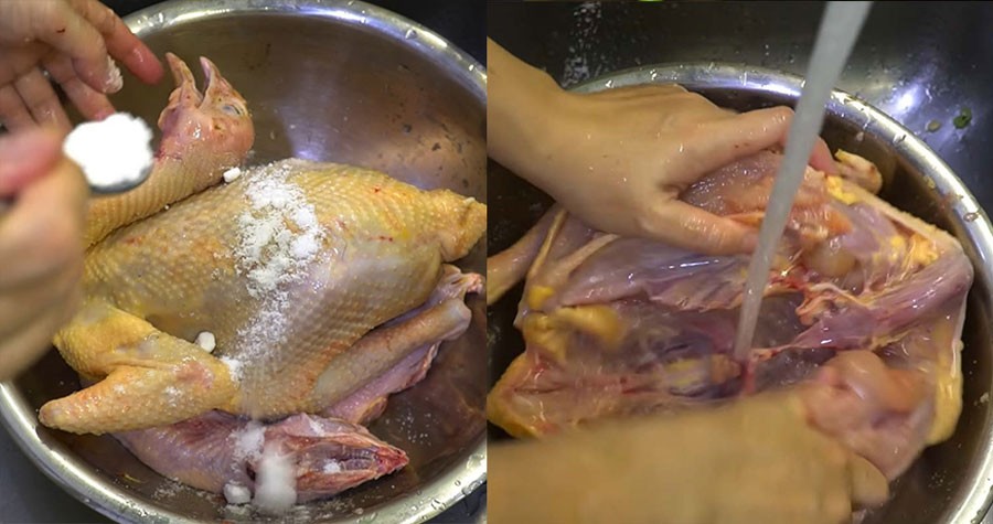 Sơ chế và chặt gà thành miếng vừa ăn, bước quan trọng trong cách nấu mì quảng gà