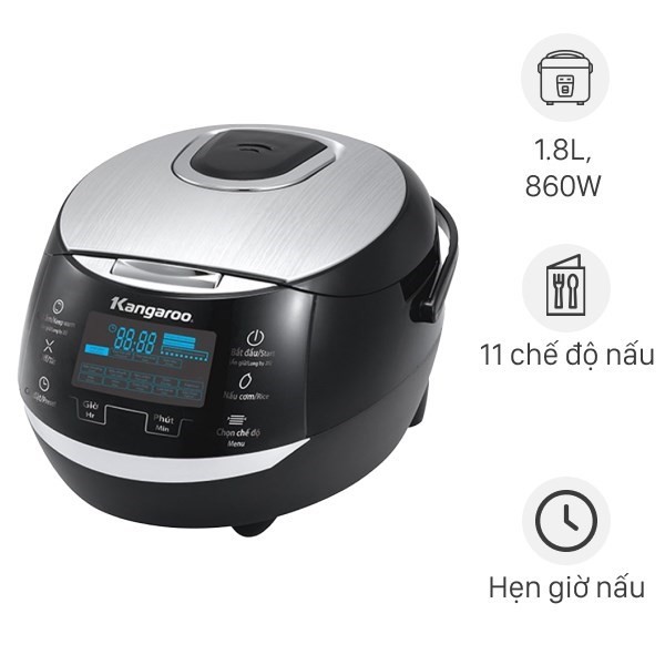 Nồi cơm điện tử Kangaroo 1.8 lít KG595 thiết kế hiện đại, lòng nồi chống dính