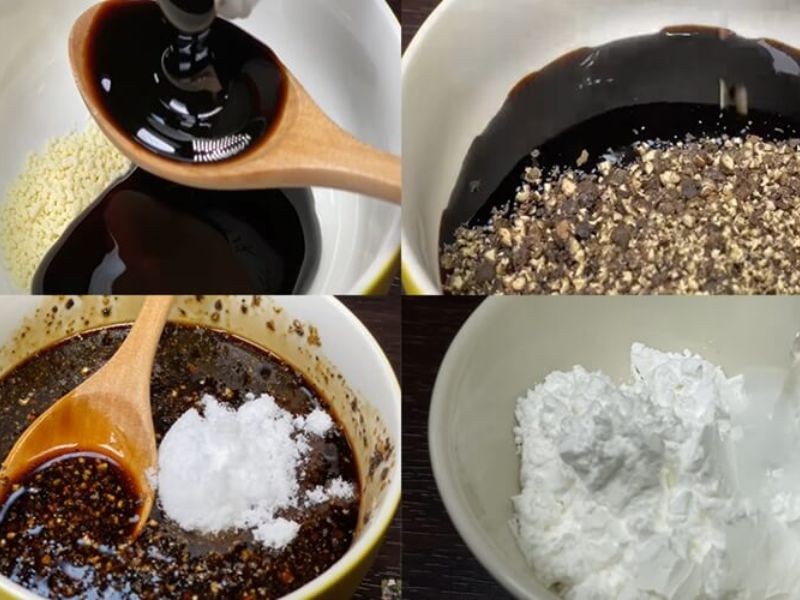 Bát nước sốt tiêu đen sánh mịn với các gia vị đặc trưng như tiêu đen xay, nước tương và dầu hào, sẵn sàng cho món cách nấu bò sốt tiêu đen.