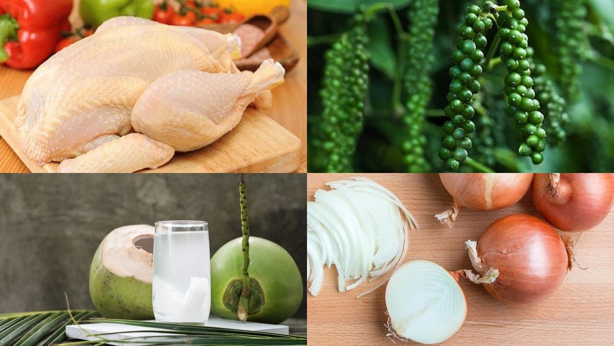 Nguyên liệu chính làm nên hương vị đặc trưng của lẩu gà già tiêu xanh