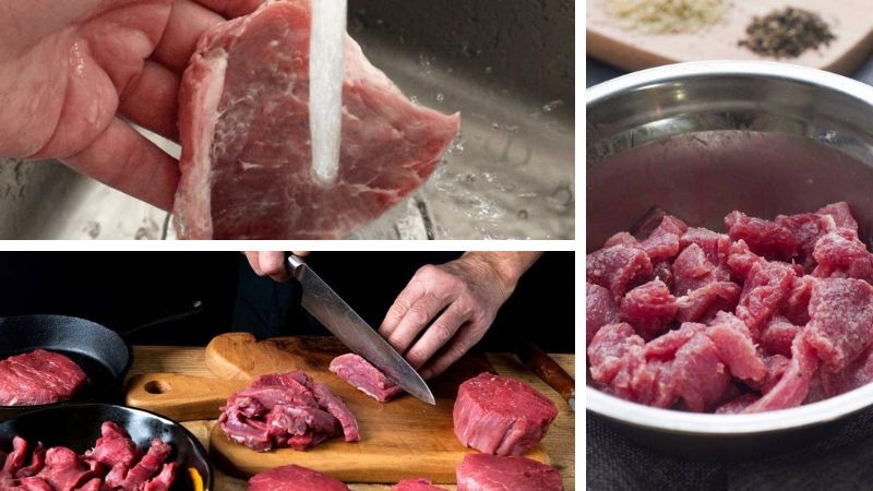Thịt bò thăn đã thái lát mỏng và sơ chế cho món xáo bò