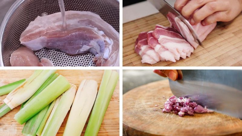 Sả và các nguyên liệu khác được sơ chế sẵn sàng nấu xáo bò
