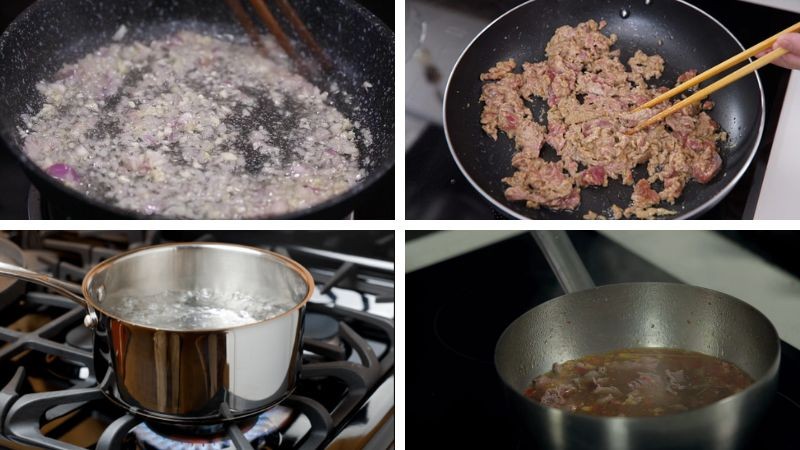 Thực hiện công đoạn nấu xáo bò Quảng Nam trên bếp lửa