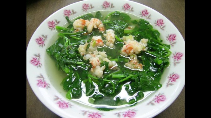 Món canh cải xoong nấu tôm ngon miệng