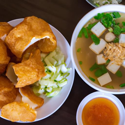 Tô bún ốc hoàn chỉnh kèm đậu phụ chiên giòn và nước chấm ớt cay