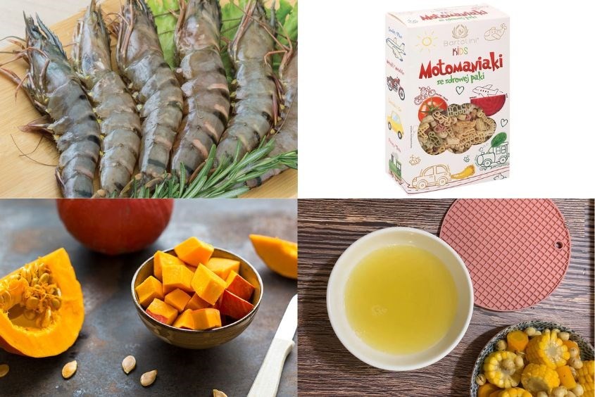 Nguyên liệu nấu nui tôm cho bé với bí đỏ