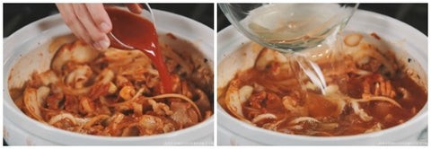 Bước chuẩn bị nước dùng cho món lẩu kim chi Hàn Quốc tại nhà