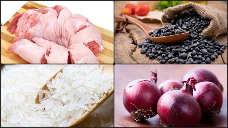 Nguyên liệu chuẩn bị để thực hiện cách nấu cháo giò heo đậu đen hấp dẫn.