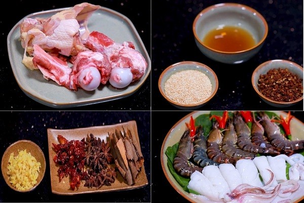 Tổng hợp các nguyên liệu tươi ngon và gia vị đặc trưng cần thiết để nấu lẩu Tứ Xuyên chuẩn vị