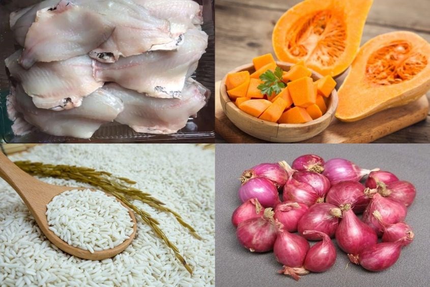 Các nguyên liệu cần có để nấu món cháo cá rô đồng bí đỏ cho bé ăn dặm
