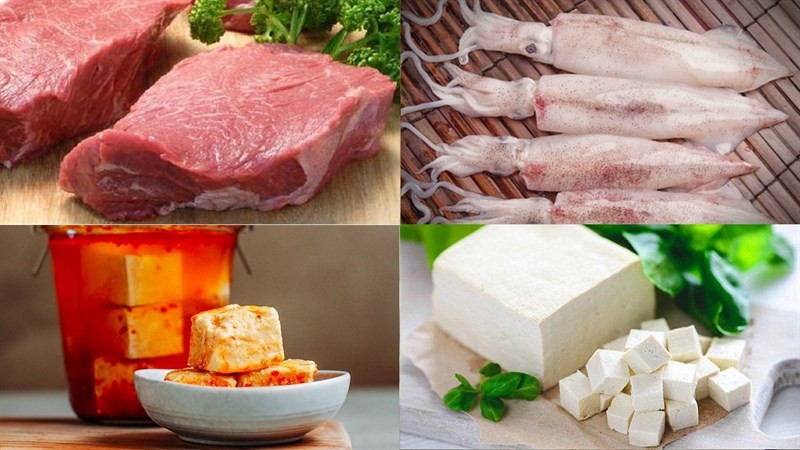 Nguyên liệu món ăn lẩu mực nấu chao, nấu nấm và ớt hiểm