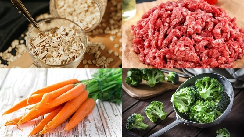 Nguyên liệu chuẩn bị nấu cháo yến mạch thịt bò