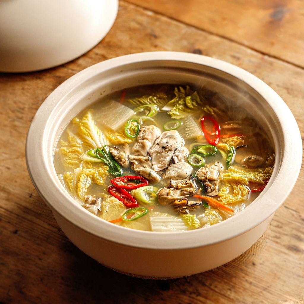 Một bát canh cải thảo nấu hàu nóng hổi, thanh ngọt, là lựa chọn hoàn hảo cho bữa tối mùa đông