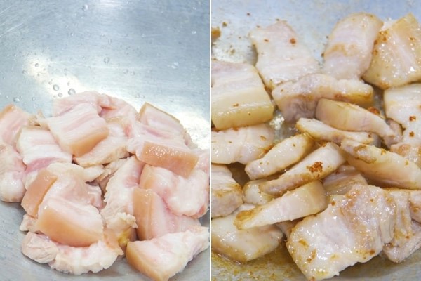 Kỹ thuật rang thịt ba chỉ với nước giúp thịt vàng giòn và không bị khô