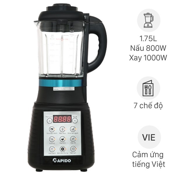 Máy làm sữa hạt đa năng Rapido RHB-1800D với các chức năng thông minh