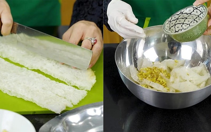 Bóng bì đã sơ chế và cắt miếng vừa ăn cho món canh bóng hạt sen