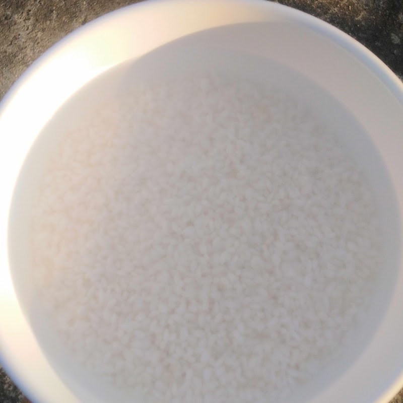 Gạo nếp được vo sạch và ngâm, bước chuẩn bị quan trọng cho cách nấu xôi hạt sen dẻo thơm