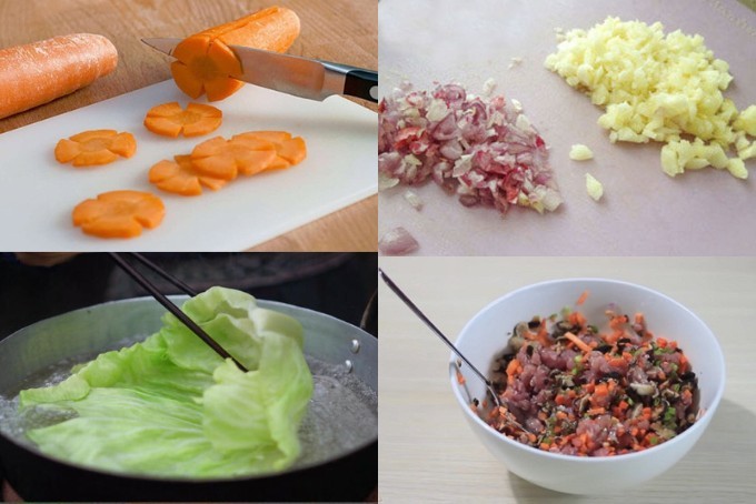 Sơ chế các loại rau củ cho món canh bắp cải cuốn thịt