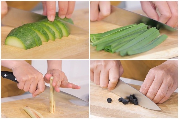 Sơ chế nguyên liệu nấu trà bí đao tại nhà bao gồm bí đao, lá dứa, mía và thục địa