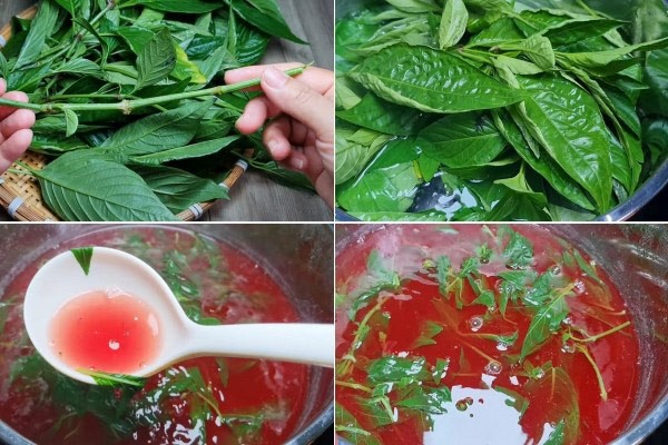 Nồi nước lá cẩm đang được đun sôi để chiết xuất màu tím tự nhiên