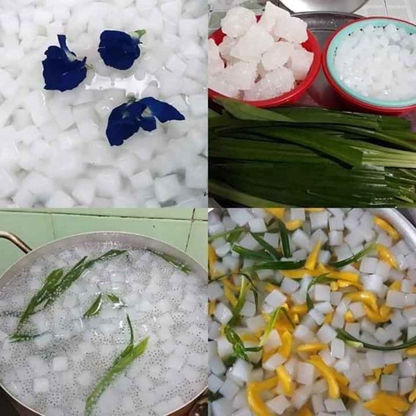 Hình ảnh trộn màu cho thạch dừa thô với hạt chia, biến tấu độc đáo trong hướng dẫn cách nấu thạch dừa