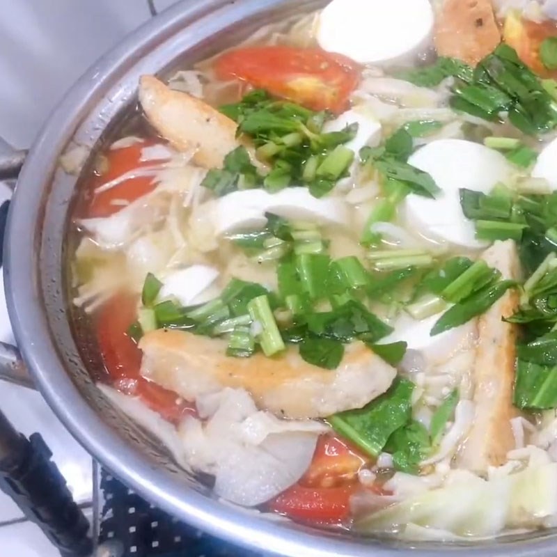 Canh chua bắp cải xanh chay thành phẩm