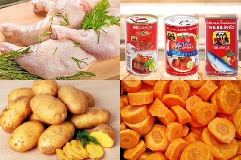 Nguyên liệu cho món gà nấu cá mòi hộp theo công thức tiktok