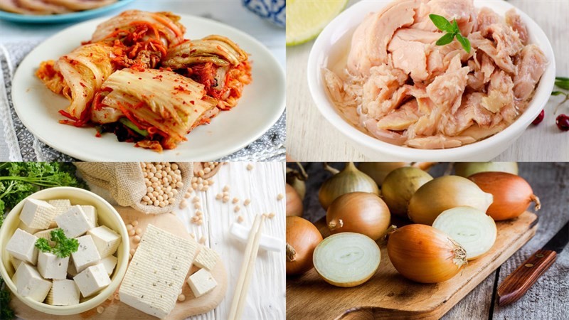 Nguyên liệu chuẩn bị cho món canh kim chi cá ngừ ngâm dầu