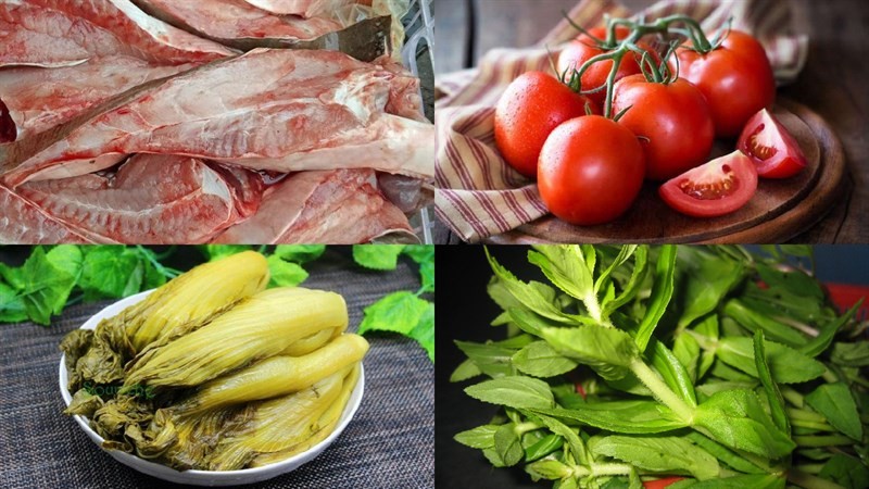 Nguyên liệu dứa, cà chua và dưa chua