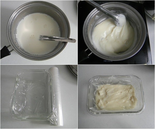 Cho bột vào khuôn và cho vào ngăn mát tủ lạnh - cách làm sữa tươi chiên