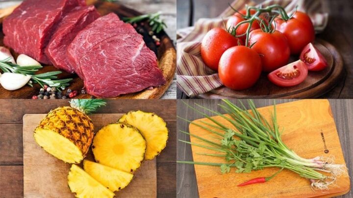 Nguyên liệu chính chuẩn bị cho món canh chua thịt bò