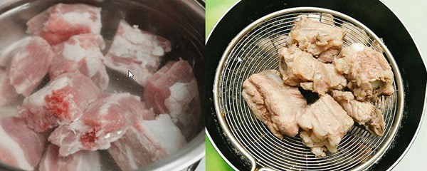 Xương heo trụng qua nước sôi rồi rửa sạch