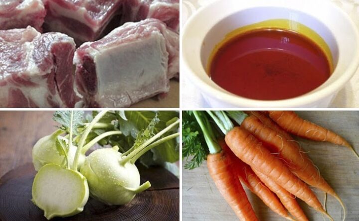 Nguyên liệu chính chuẩn bị cho món hủ tiếu sườn kho
