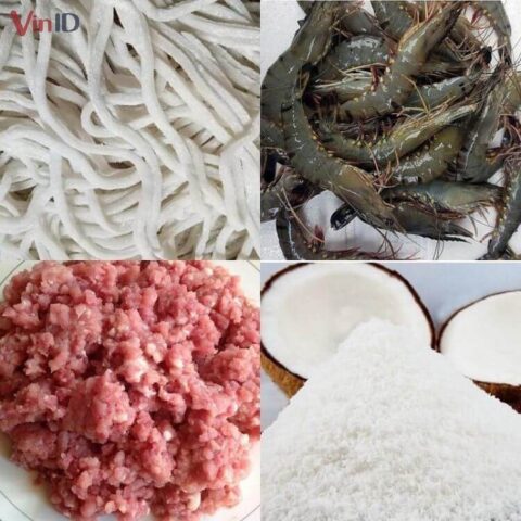 Các nguyên liệu chuẩn bị cho món bánh canh bột gạo chay nước cốt dừa thơm ngon