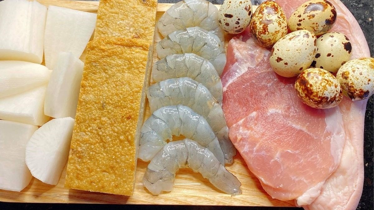 Nguyên liệu món ăn bánh canh tôm thịt